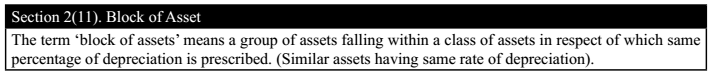 Section 2(11) : Block of Asset